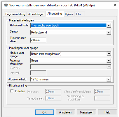 Tabblad Afhandeling met afdrukmethode Thermische overdracht en sensor Reflecterend